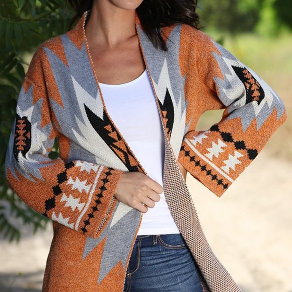 New Tribal Boho Aztec Western Cardigan Sweater - Picture 7 of 11